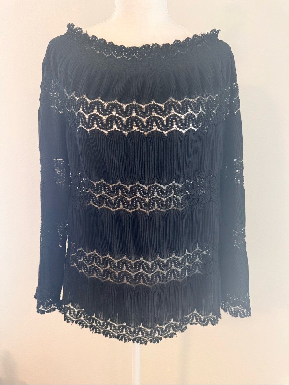 Say What? Black Crochet Trim Top